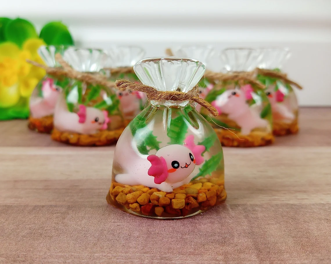 Tiny Handmade Resin Bagged Axolotl Figurine